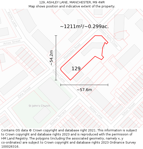 129, ASHLEY LANE, MANCHESTER, M9 4WR: Plot and title map