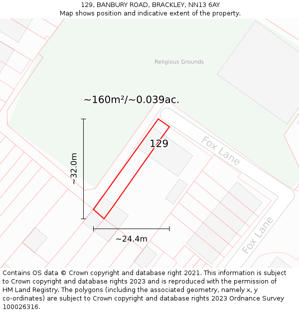 129, BANBURY ROAD, BRACKLEY, NN13 6AY: Plot and title map