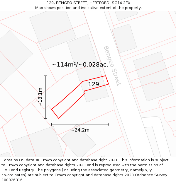129, BENGEO STREET, HERTFORD, SG14 3EX: Plot and title map