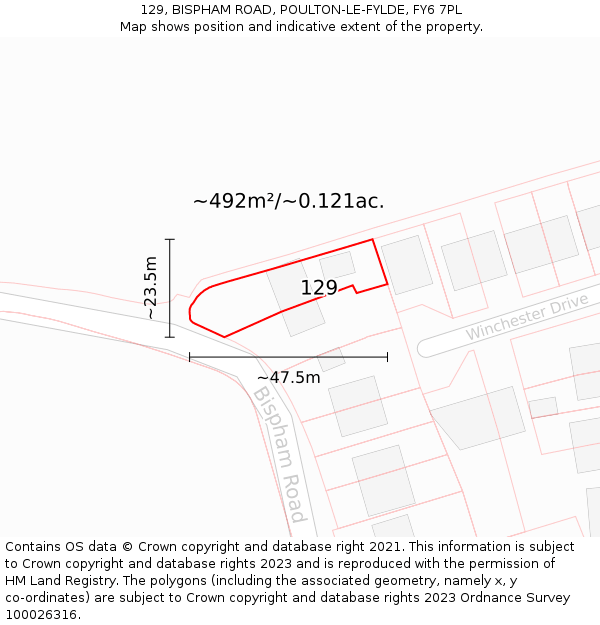 129, BISPHAM ROAD, POULTON-LE-FYLDE, FY6 7PL: Plot and title map