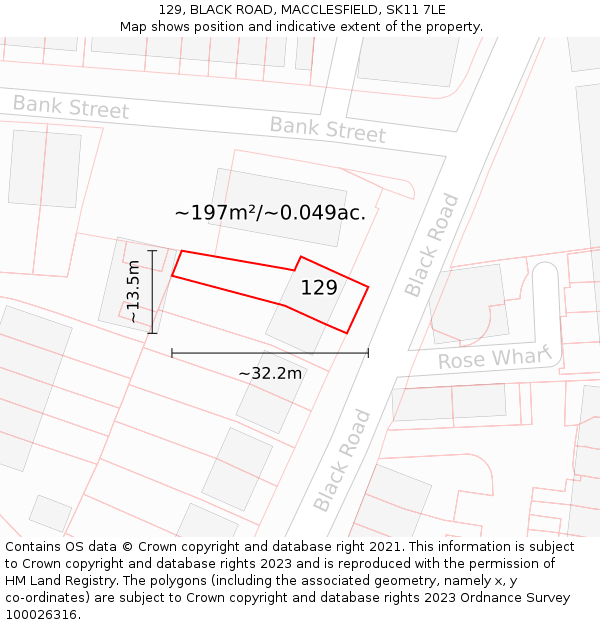 129, BLACK ROAD, MACCLESFIELD, SK11 7LE: Plot and title map