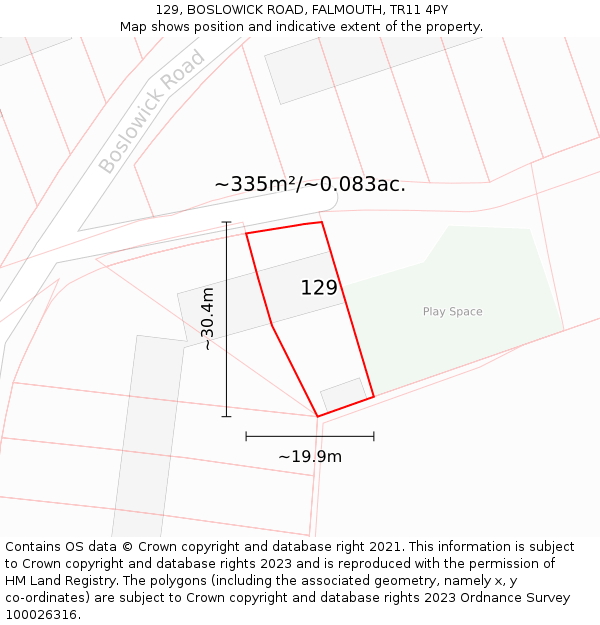 129, BOSLOWICK ROAD, FALMOUTH, TR11 4PY: Plot and title map