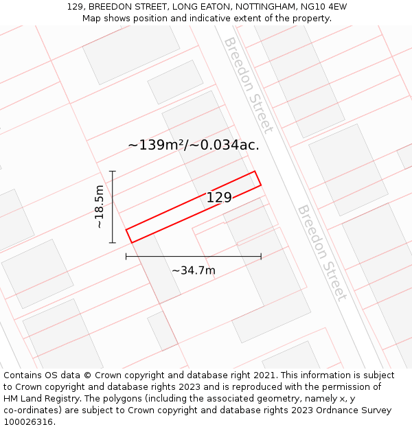 129, BREEDON STREET, LONG EATON, NOTTINGHAM, NG10 4EW: Plot and title map