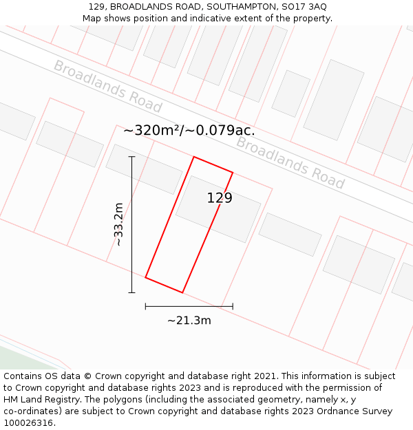 129, BROADLANDS ROAD, SOUTHAMPTON, SO17 3AQ: Plot and title map