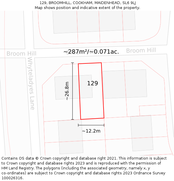 129, BROOMHILL, COOKHAM, MAIDENHEAD, SL6 9LJ: Plot and title map