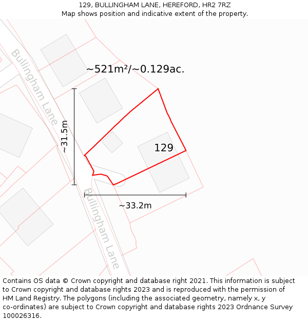 129, BULLINGHAM LANE, HEREFORD, HR2 7RZ: Plot and title map