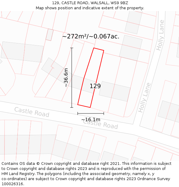 129, CASTLE ROAD, WALSALL, WS9 9BZ: Plot and title map