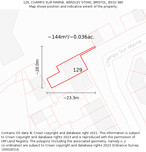 129, CHAMPS SUR MARNE, BRADLEY STOKE, BRISTOL, BS32 9BY: Plot and title map