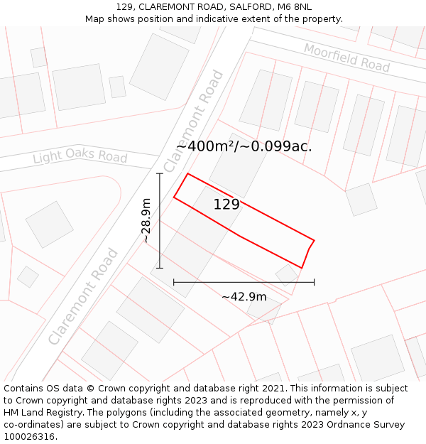 129, CLAREMONT ROAD, SALFORD, M6 8NL: Plot and title map