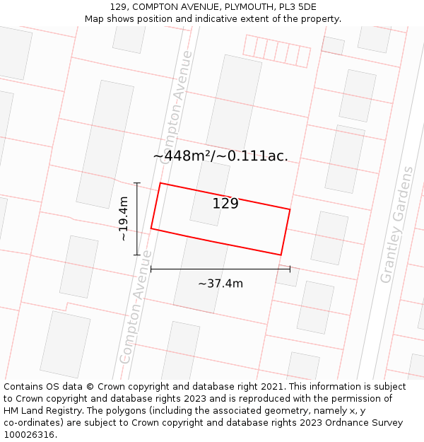 129, COMPTON AVENUE, PLYMOUTH, PL3 5DE: Plot and title map