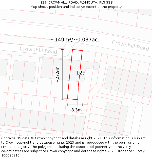 129, CROWNHILL ROAD, PLYMOUTH, PL5 3SS: Plot and title map