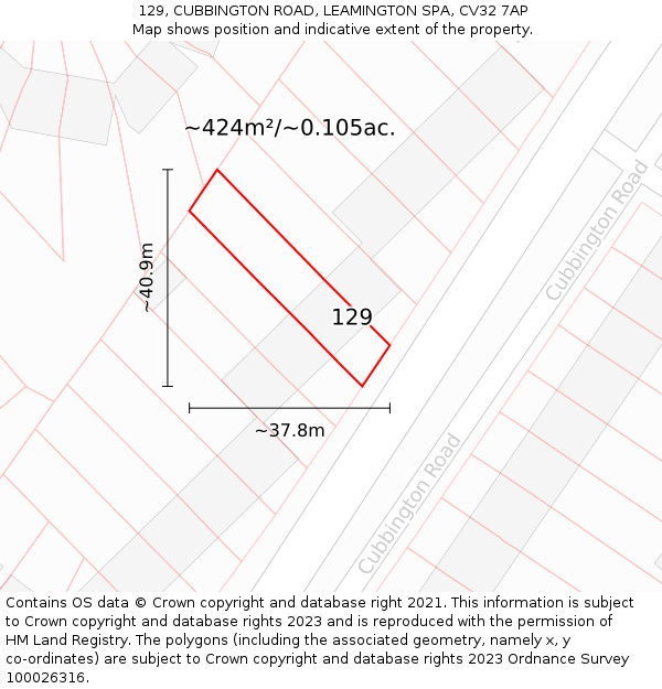 129, CUBBINGTON ROAD, LEAMINGTON SPA, CV32 7AP: Plot and title map