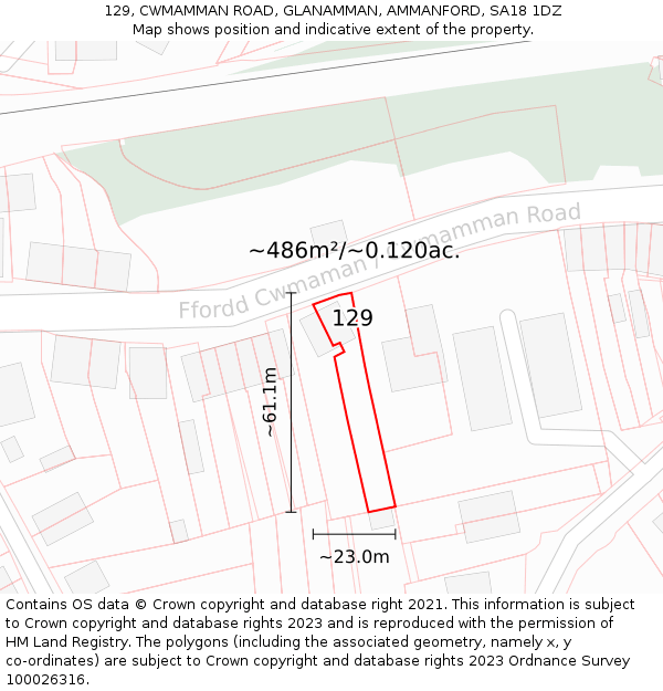 129, CWMAMMAN ROAD, GLANAMMAN, AMMANFORD, SA18 1DZ: Plot and title map