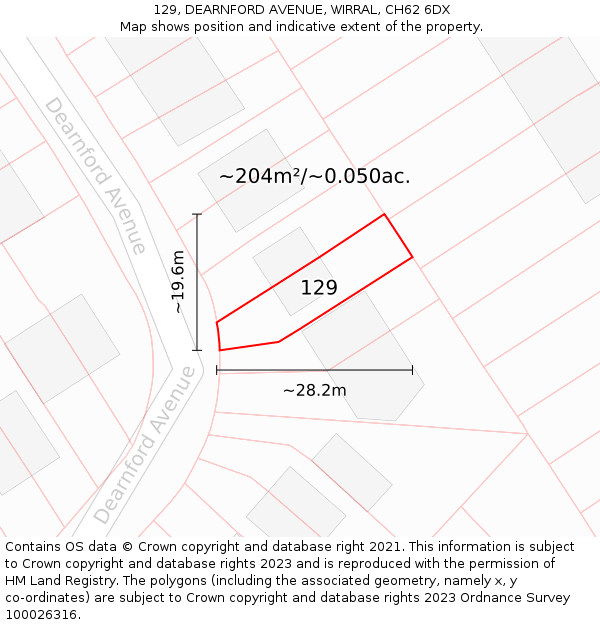 129, DEARNFORD AVENUE, WIRRAL, CH62 6DX: Plot and title map