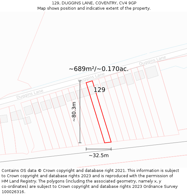 129, DUGGINS LANE, COVENTRY, CV4 9GP: Plot and title map