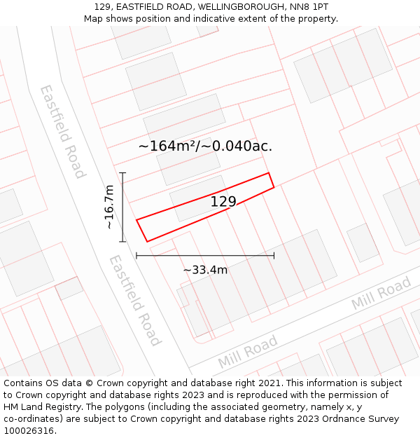 129, EASTFIELD ROAD, WELLINGBOROUGH, NN8 1PT: Plot and title map