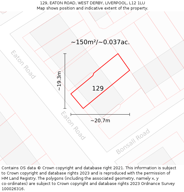 129, EATON ROAD, WEST DERBY, LIVERPOOL, L12 1LU: Plot and title map