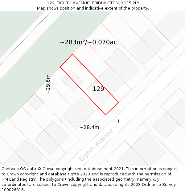 129, EIGHTH AVENUE, BRIDLINGTON, YO15 2LY: Plot and title map