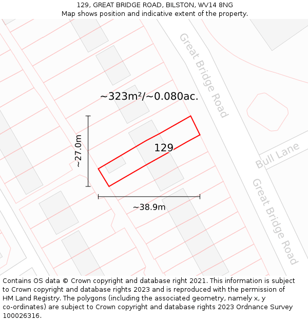 129, GREAT BRIDGE ROAD, BILSTON, WV14 8NG: Plot and title map