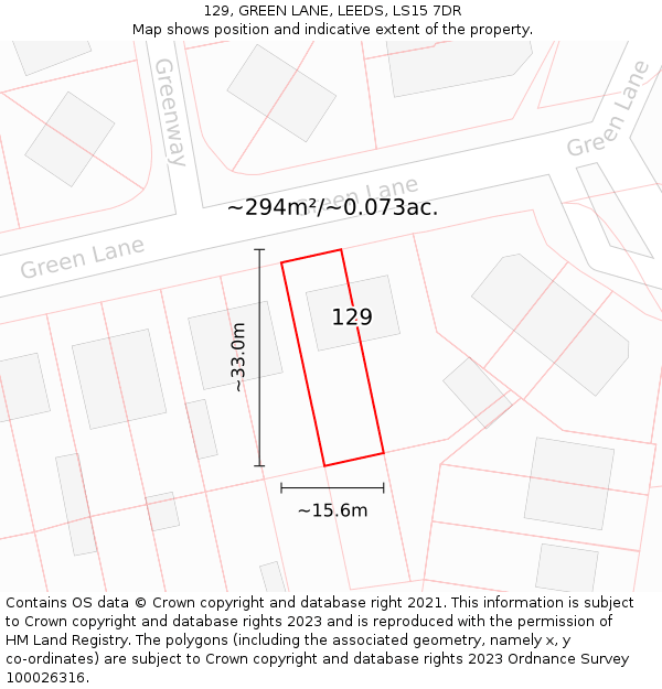 129, GREEN LANE, LEEDS, LS15 7DR: Plot and title map