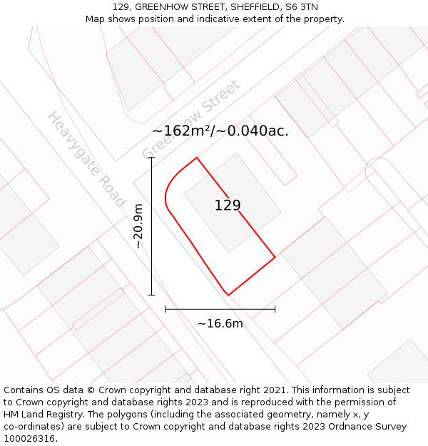 129, GREENHOW STREET, SHEFFIELD, S6 3TN: Plot and title map