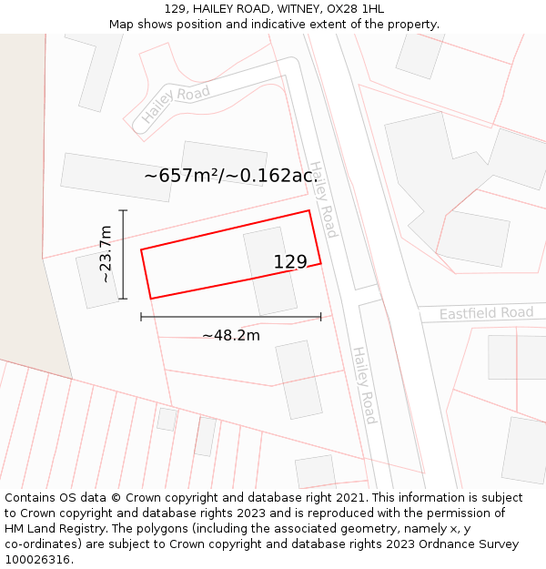 129, HAILEY ROAD, WITNEY, OX28 1HL: Plot and title map