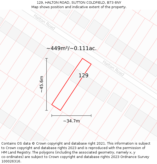 129, HALTON ROAD, SUTTON COLDFIELD, B73 6NY: Plot and title map