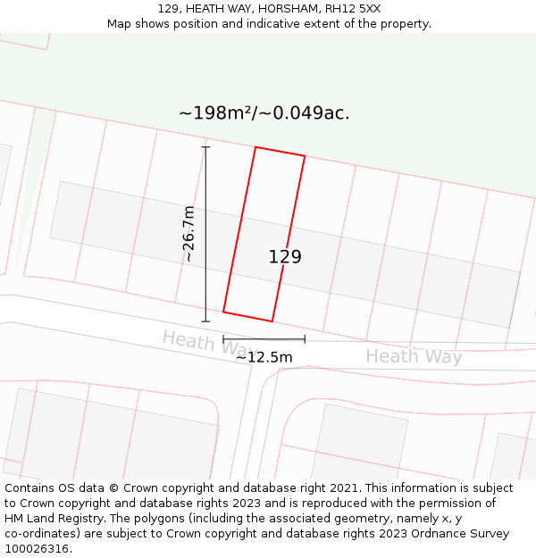 129, HEATH WAY, HORSHAM, RH12 5XX: Plot and title map
