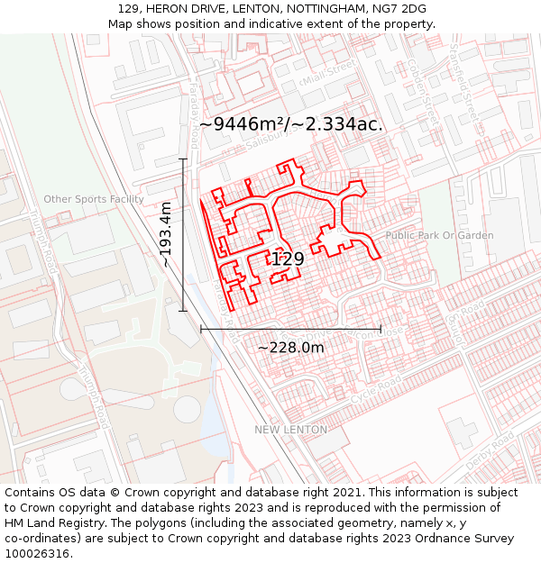 129, HERON DRIVE, LENTON, NOTTINGHAM, NG7 2DG: Plot and title map