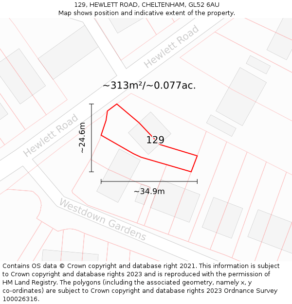 129, HEWLETT ROAD, CHELTENHAM, GL52 6AU: Plot and title map