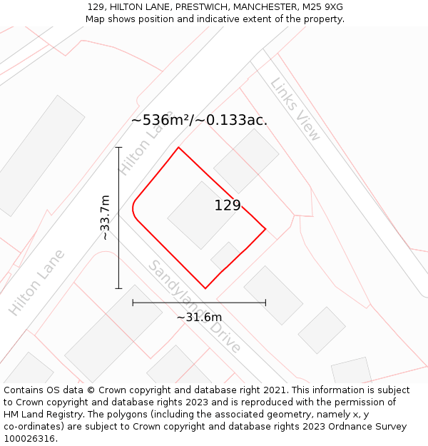 129, HILTON LANE, PRESTWICH, MANCHESTER, M25 9XG: Plot and title map