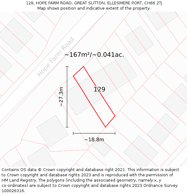 129, HOPE FARM ROAD, GREAT SUTTON, ELLESMERE PORT, CH66 2TJ: Plot and title map