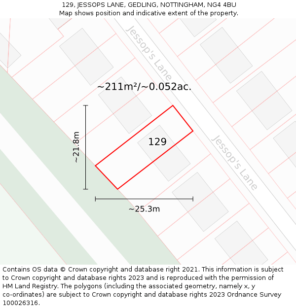 129, JESSOPS LANE, GEDLING, NOTTINGHAM, NG4 4BU: Plot and title map