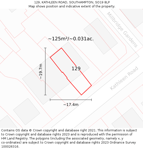 129, KATHLEEN ROAD, SOUTHAMPTON, SO19 8LP: Plot and title map