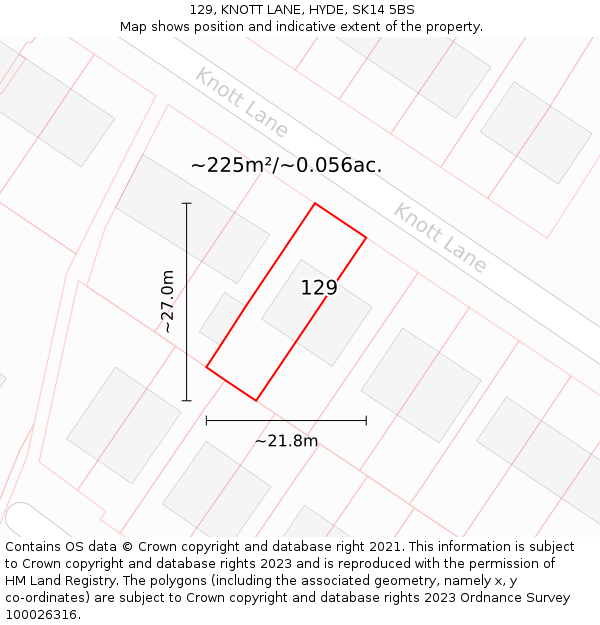 129, KNOTT LANE, HYDE, SK14 5BS: Plot and title map