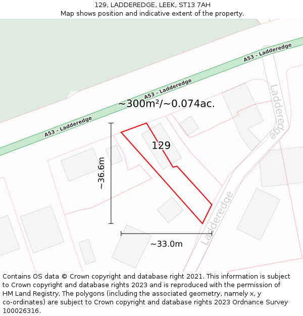 129, LADDEREDGE, LEEK, ST13 7AH: Plot and title map