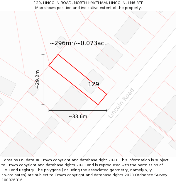 129, LINCOLN ROAD, NORTH HYKEHAM, LINCOLN, LN6 8EE: Plot and title map