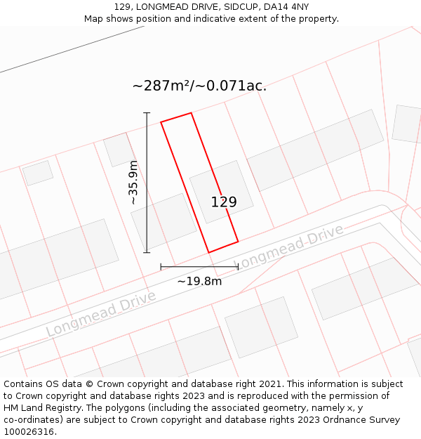 129, LONGMEAD DRIVE, SIDCUP, DA14 4NY: Plot and title map