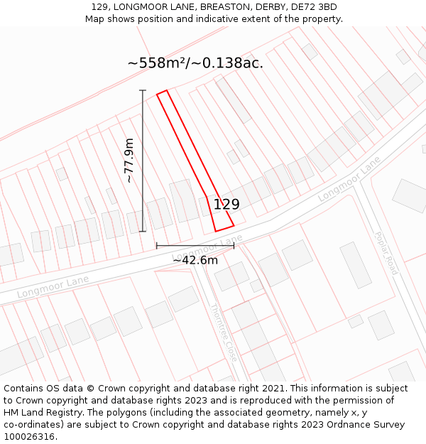 129, LONGMOOR LANE, BREASTON, DERBY, DE72 3BD: Plot and title map