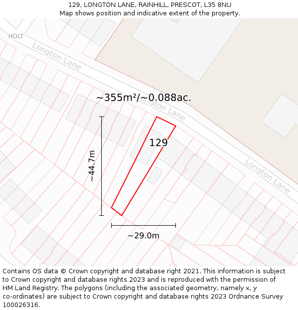 129, LONGTON LANE, RAINHILL, PRESCOT, L35 8NU: Plot and title map