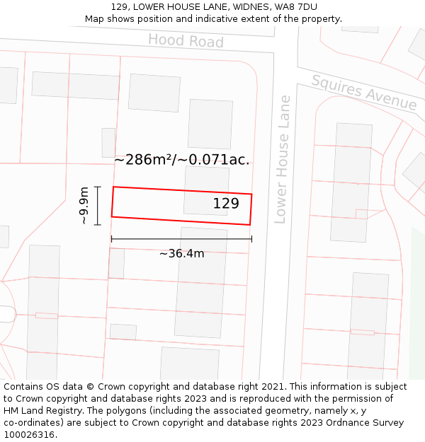 129, LOWER HOUSE LANE, WIDNES, WA8 7DU: Plot and title map