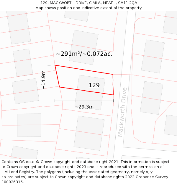 129, MACKWORTH DRIVE, CIMLA, NEATH, SA11 2QA: Plot and title map