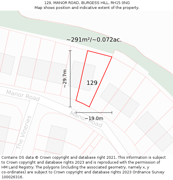 129, MANOR ROAD, BURGESS HILL, RH15 0NG: Plot and title map