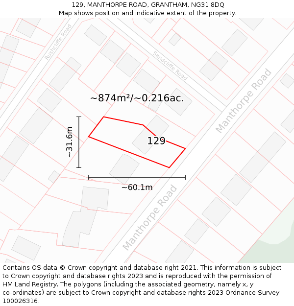 129, MANTHORPE ROAD, GRANTHAM, NG31 8DQ: Plot and title map