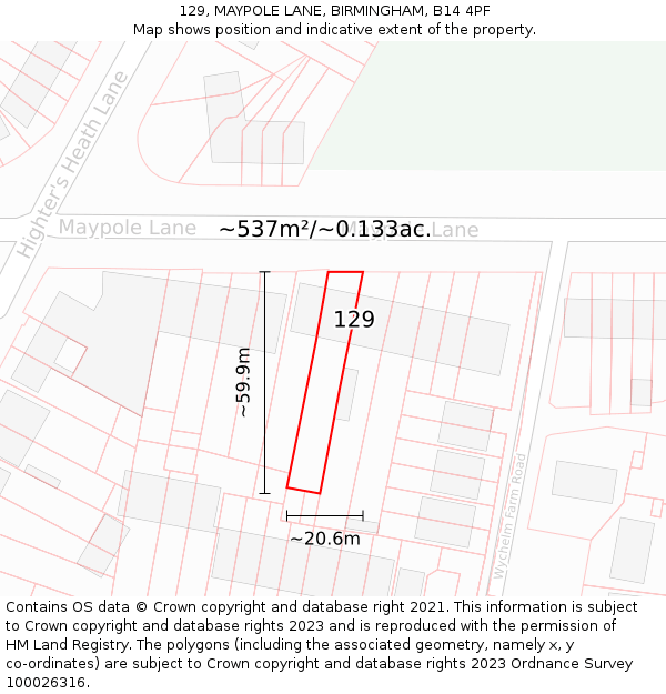 129, MAYPOLE LANE, BIRMINGHAM, B14 4PF: Plot and title map