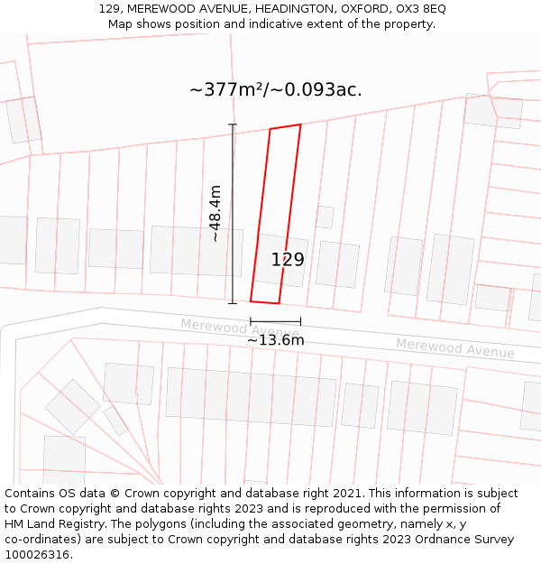 129, MEREWOOD AVENUE, HEADINGTON, OXFORD, OX3 8EQ: Plot and title map