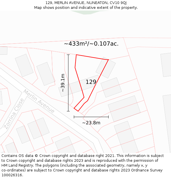 129, MERLIN AVENUE, NUNEATON, CV10 9QJ: Plot and title map