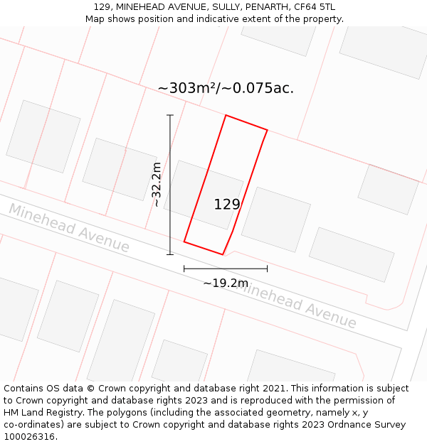 129, MINEHEAD AVENUE, SULLY, PENARTH, CF64 5TL: Plot and title map