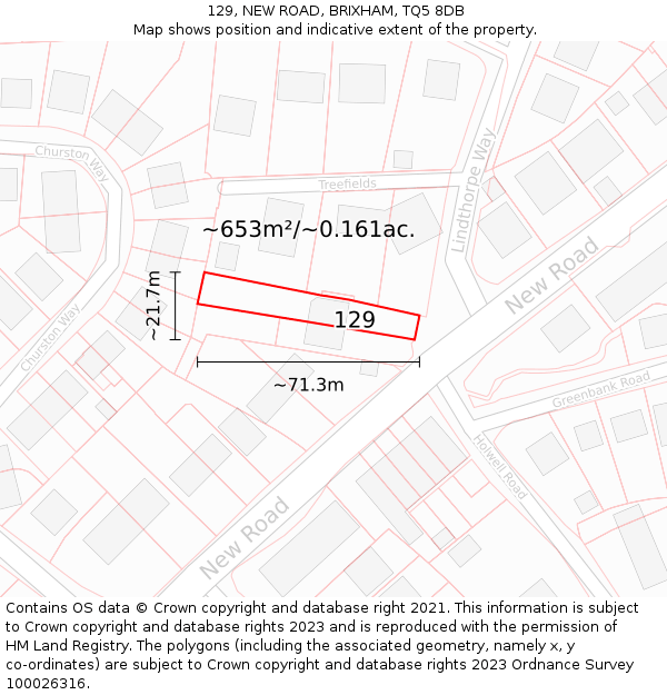 129, NEW ROAD, BRIXHAM, TQ5 8DB: Plot and title map