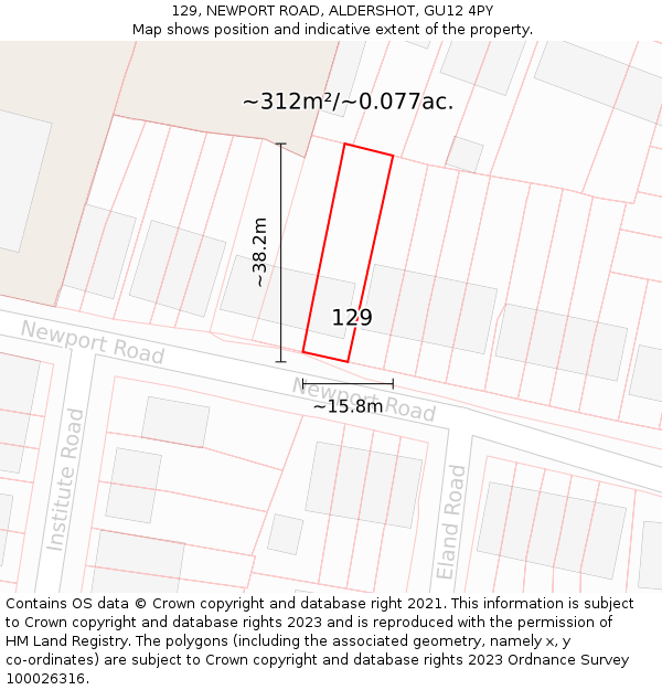 129, NEWPORT ROAD, ALDERSHOT, GU12 4PY: Plot and title map